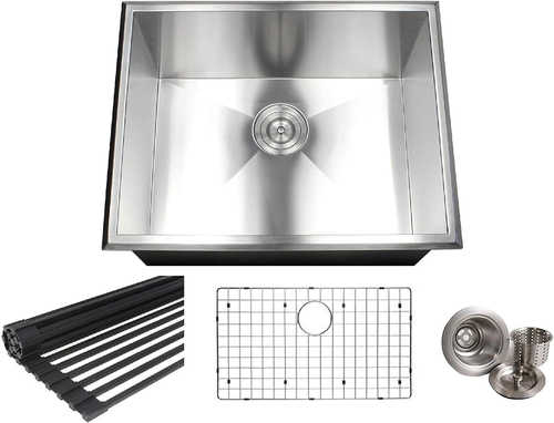 23 Inch Zero Radius Design Single Bowl Stainless Steel Kitchen Sink With 12" Deep
