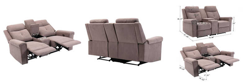 KKSAFE Double Reclining Loveseat With Console,Manual Motion Fabirc Dual Recliners