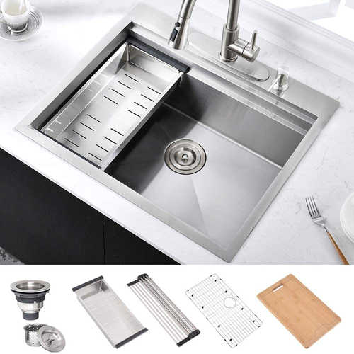 25 Inch Drop In Stainless Steel Kitchen Sink, Hosino 16 Gauge Stainless Steel Sink 