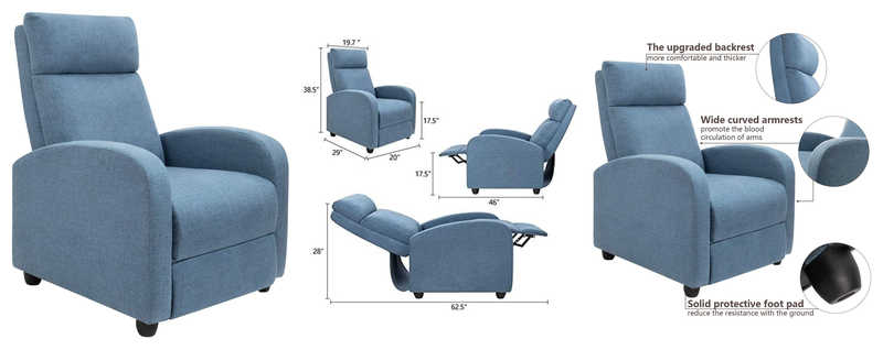 Tuoze Massage Recliner Chair Ergonomic Adjustable Single Fabric Recliner