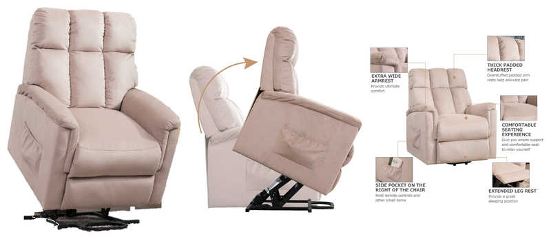 Power Lift Chair With Remote Control Soft Fabric Lounge