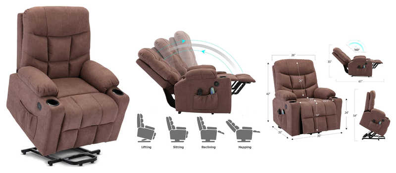 DEVAISE Power Lift Massage Recliner Chair With OKIN Motor Heat And Vibration For Elderly