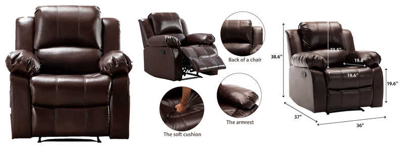 Bonzy Home Air Leather Recliner Overstuffed Heavy Duty Recliner