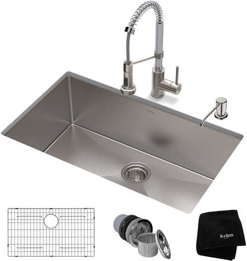 Kraus Set With Standard PRO Sink And Bolden Commercial Pull Faucet In Stainless Steel