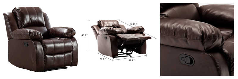 Bonzy Home Air Leather Recliner Chair Overstuffed Heavy Duty Recliner
