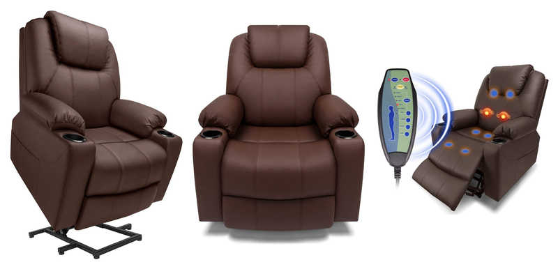 Furgle Power Lift Recliner Faux Leather Electric With Massage Heat And Vibration