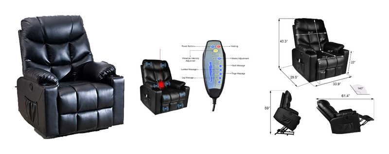 RELAXIXI Power Lift Recliner, Electric Recliners For Elderly, Heated Vibration Massage Sofa With USB Ports