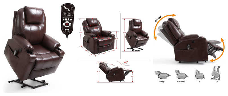EASELAND Electric Power Lift Recliner Sofa With Massage And Heat