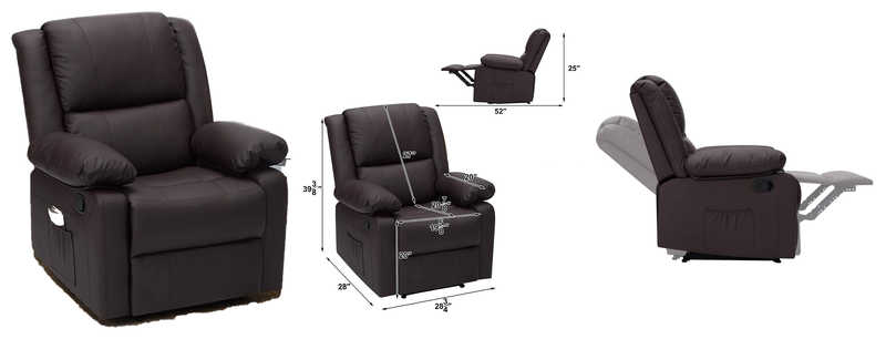 Esright Recliner With Massage Heated Function, Modern PU Leather Lounge Recliner With Side Pocket