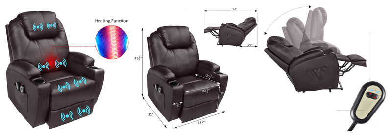 MAGIC UNION Power Lift Massage Recliner Faux Leather Heated Vibration With Remote Controls