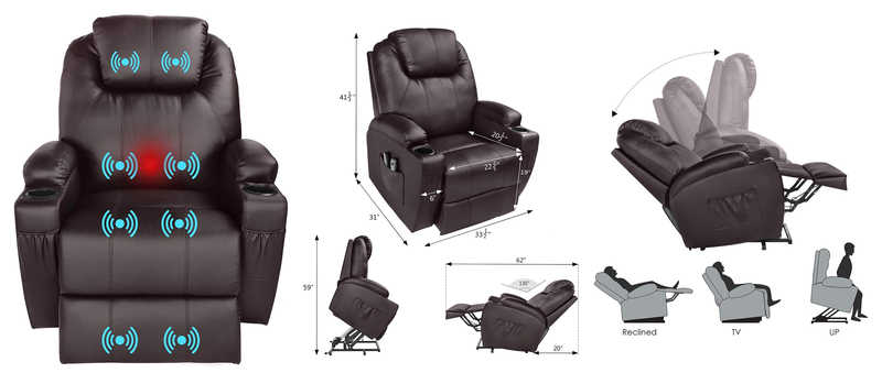 U-MAX Recliner Power Lift Recliner Wall Hugger PU Leather With Remote Control