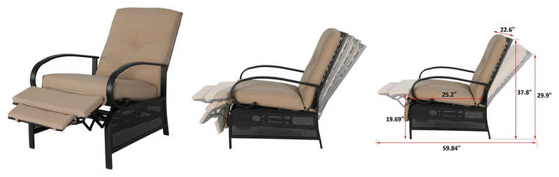 Ulax Furniture Patio Recliner Chair Automatic Adjustable Back Outdoor Lounge Chair 