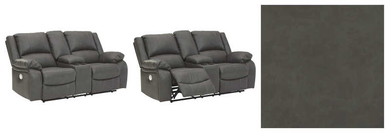 Calderwell Contemporary Faux Leather Double Power Reclining Loveseat