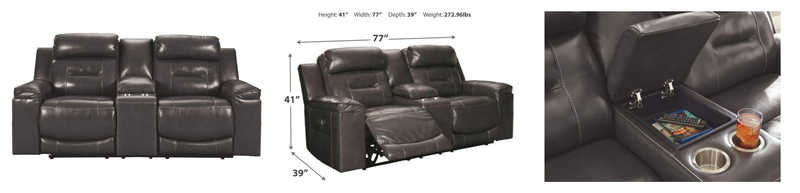 Leatherette Metal Power Reclining Loveseat with Adjustable Headrest