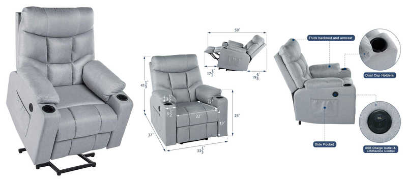 Esright Electric Gray Recliner Power Lift Chair