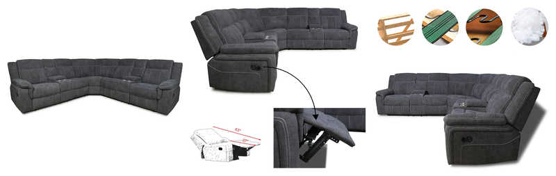 Living Room Sofa Set, Premium Foam Filling Soft Fabrics Top Manual Reclining Sectional Sofa