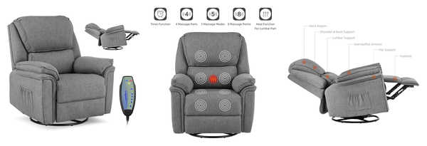 Massage Recliner Chair With Lumbar Heating, Side Pocket & Remote Control