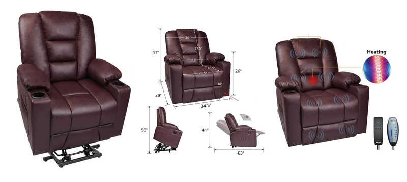 Maxxprime PU Faux Leather Wheel Free Moving Electric Power Lift Recliner