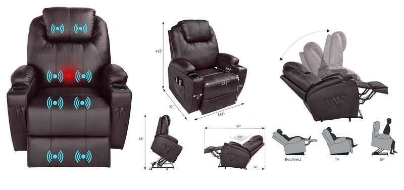 U-MAX Recliner Power Lift Chair Wall Hugger PU Leather With Remote Control