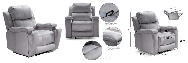 ANJ Soft Microfiber Plush Modern Recliner With Pullable Cup Holders